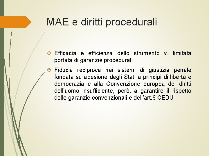 MAE e diritti procedurali Efficacia e efficienza dello strumento v. limitata portata di garanzie