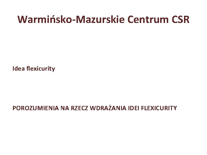 Warmińsko-Mazurskie Centrum CSR Idea flexicurity POROZUMIENIA NA RZECZ WDRAŻANIA IDEI FLEXICURITY 