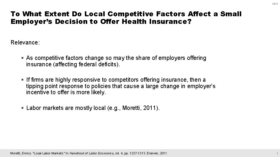CBO To What Extent Do Local Competitive Factors Affect a Small Employer’s Decision to