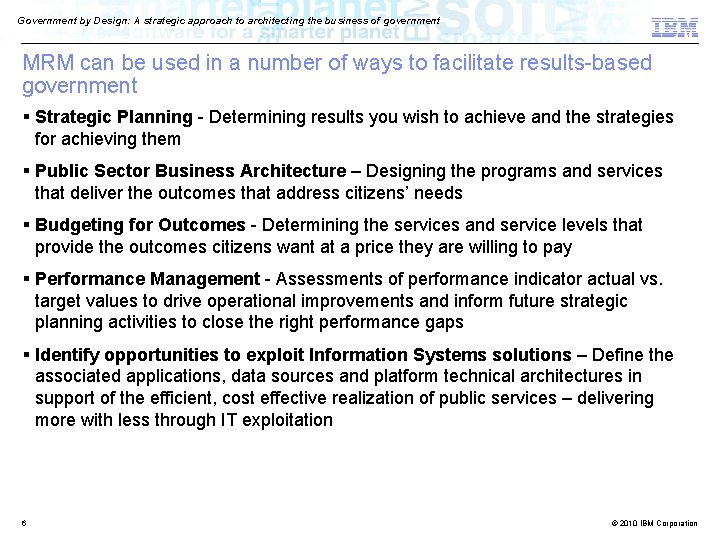 Government by Design: A strategic approach to architecting the business of government MRM can