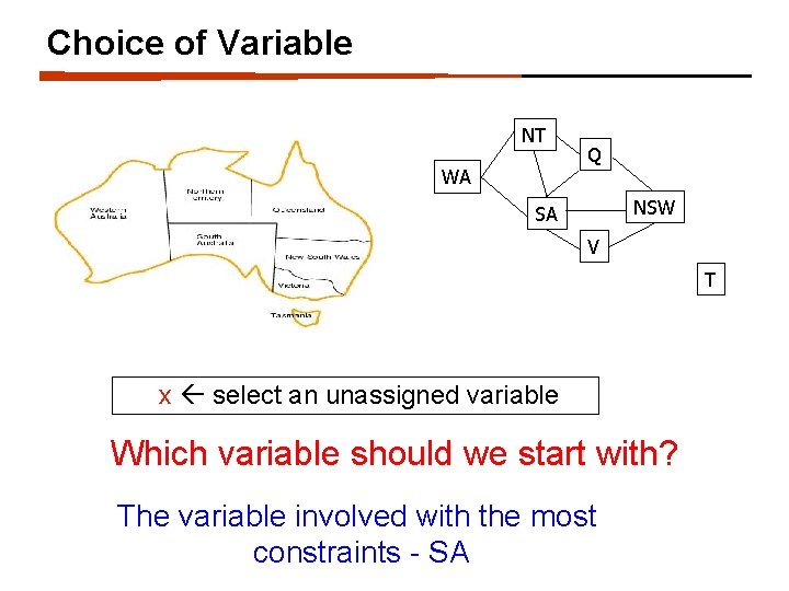 Choice of Variable NT WA Q NSW SA V T x select an unassigned