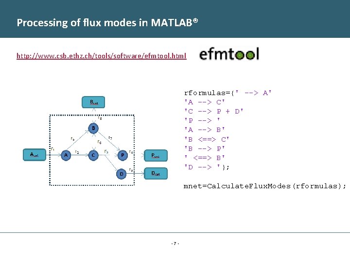 Processing of flux modes in MATLAB® http: //www. csb. ethz. ch/tools/software/efmtool. html rformulas={' -->