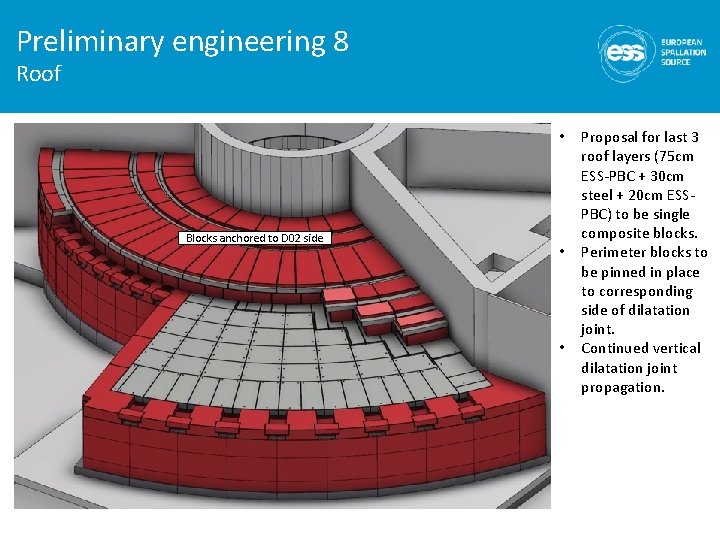 Preliminary engineering 8 Roof • Blocks anchored to D 02 side • • Proposal