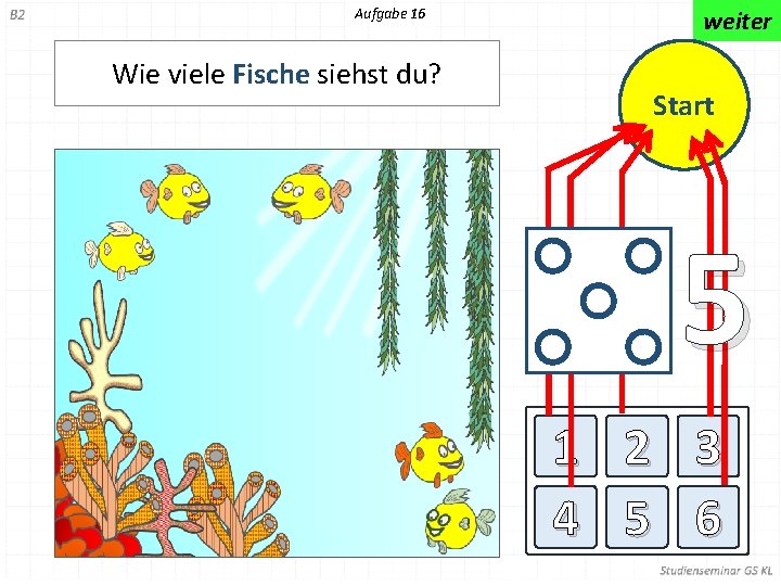 Aufgabe 16 Wie viele Fische siehst du? weiter Start 5 1 2 3 4