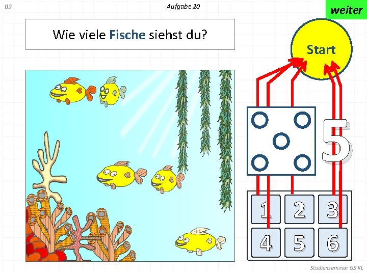 Aufgabe 20 Wie viele Fische siehst du? weiter Start 5 1 2 3 4