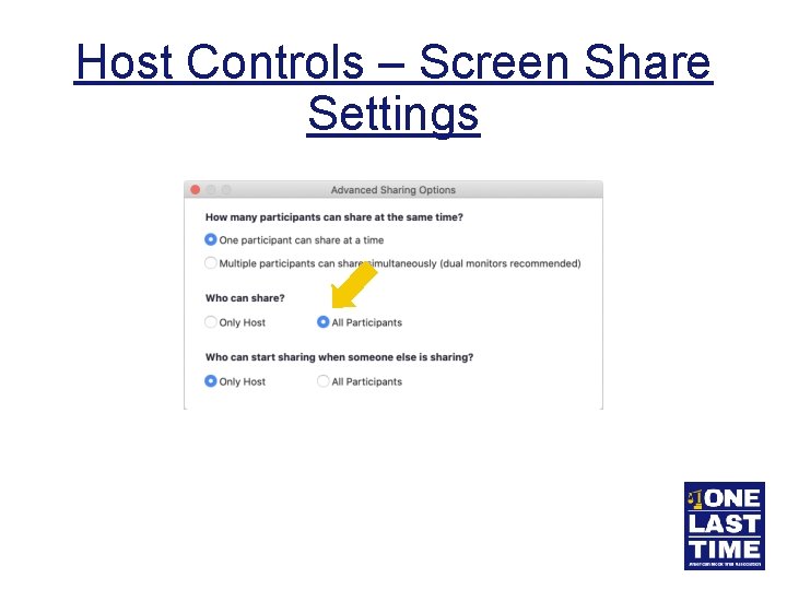 Host Controls – Screen Share Settings 