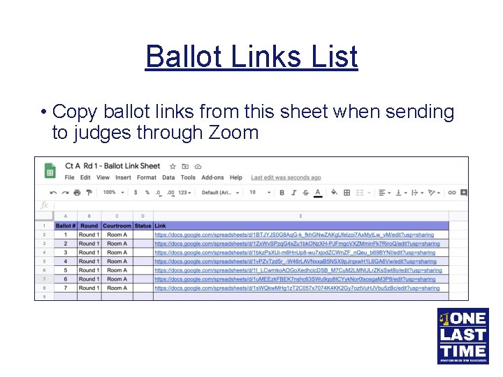 Ballot Links List • Copy ballot links from this sheet when sending to judges