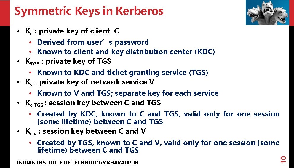 Symmetric Keys in Kerberos • Kc : private key of client C • Derived