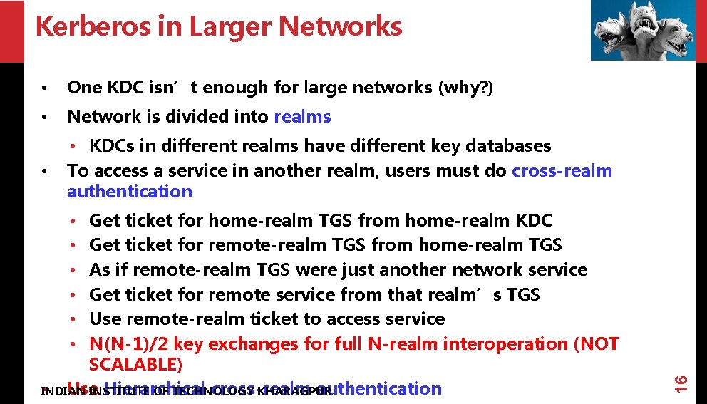 Kerberos in Larger Networks • One KDC isn’t enough for large networks (why? )