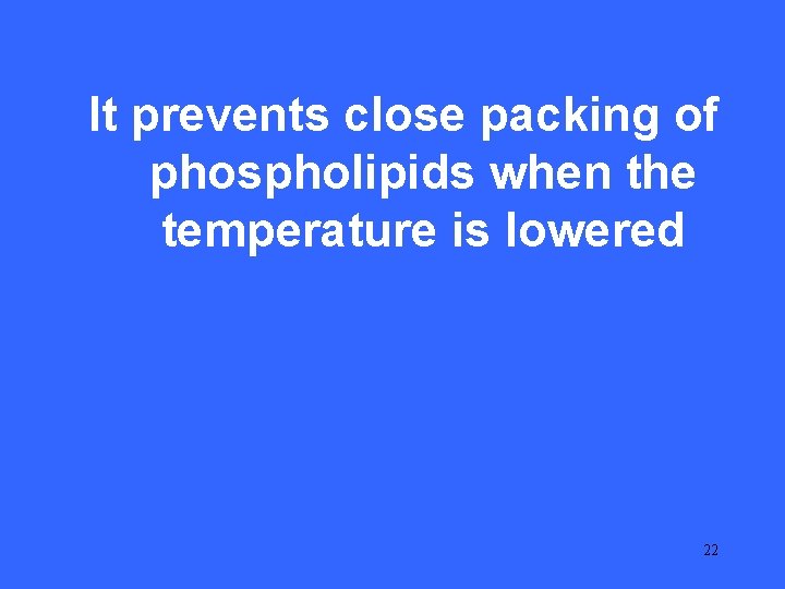 III It 5 prevents close packing of phospholipids when the temperature is lowered 22