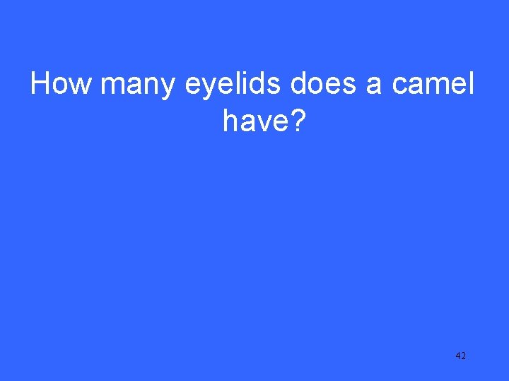 V 5 How many eyelids does a camel have? 42 