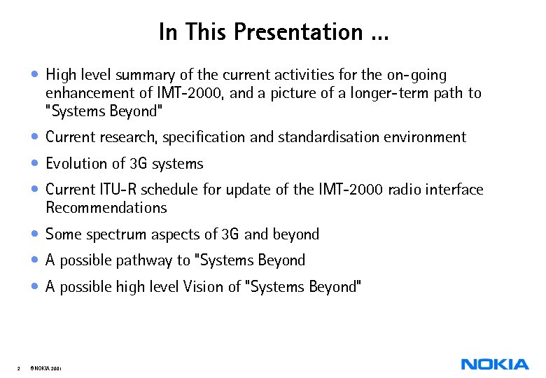In This Presentation. . . • High level summary of the current activities for