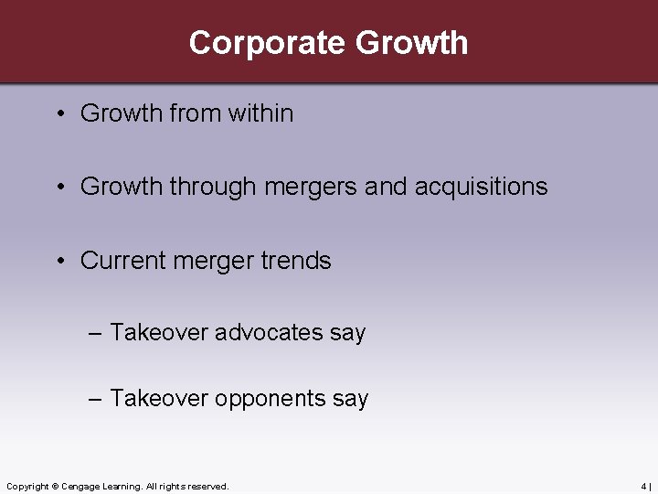 Corporate Growth • Growth from within • Growth through mergers and acquisitions • Current