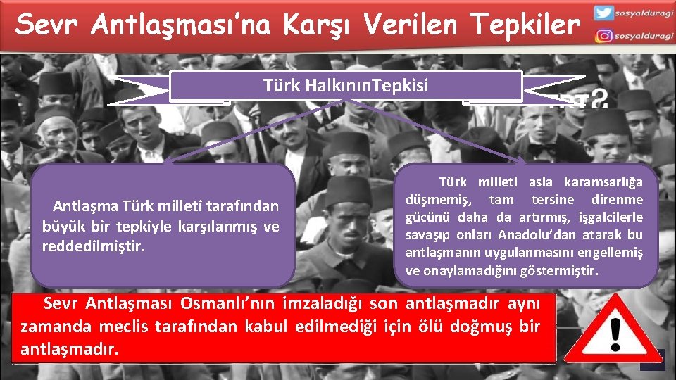 Sevr Antlaşması’na Karşı Verilen Tepkiler Mustafa Kemal’in Tepkisi Türkiye Büyük Meclisi’nin Türk. Millet Halkının.