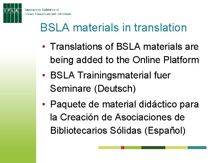 BSLA materials in translation • Translations of BSLA materials are being added to the
