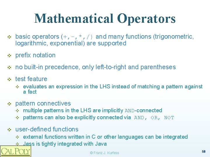 Mathematical Operators v basic operators (+, -, *, /) and many functions (trigonometric, logarithmic,