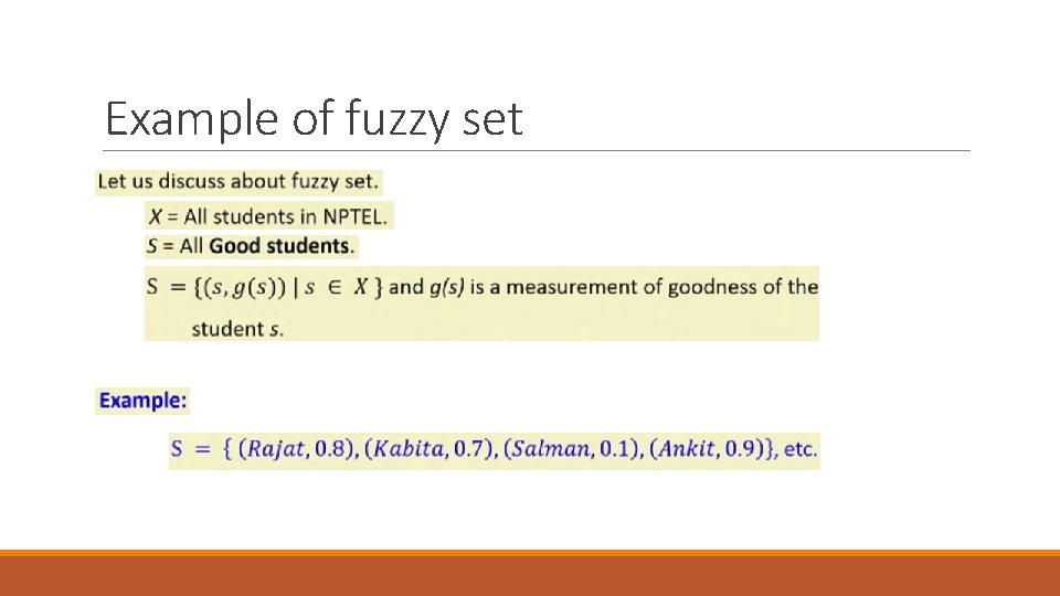 Example of fuzzy set 