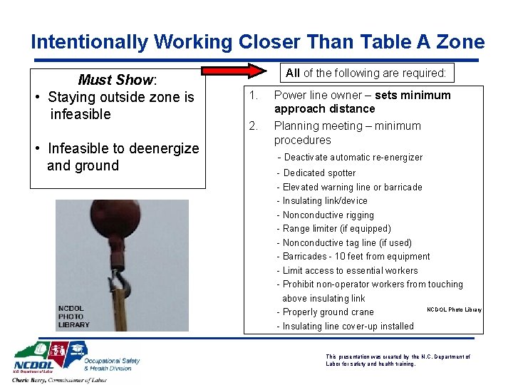 Intentionally Working Closer Than Table A Zone Must Show: • Staying outside zone is