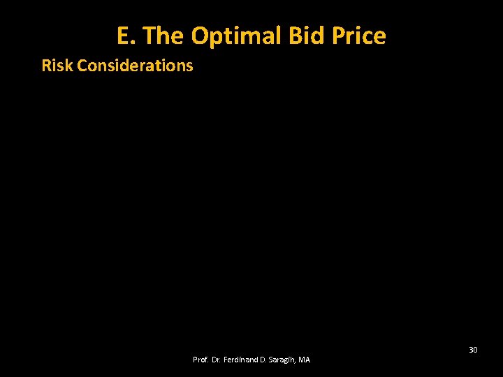 E. The Optimal Bid Price Risk Considerations Prof. Dr. Ferdinand D. Saragih, MA 30