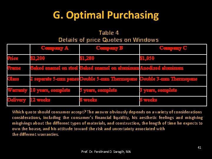 G. Optimal Purchasing Table 4 Details of price Quotes on Windows Company A Company