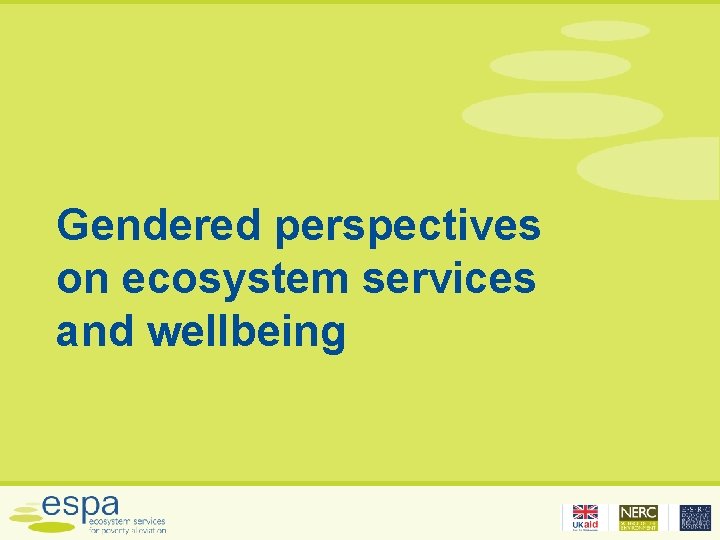 Gendered perspectives on ecosystem services and wellbeing 