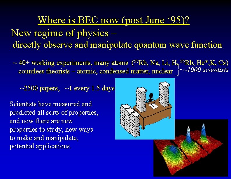 Where is BEC now (post June ‘ 95)? New regime of physics – directly