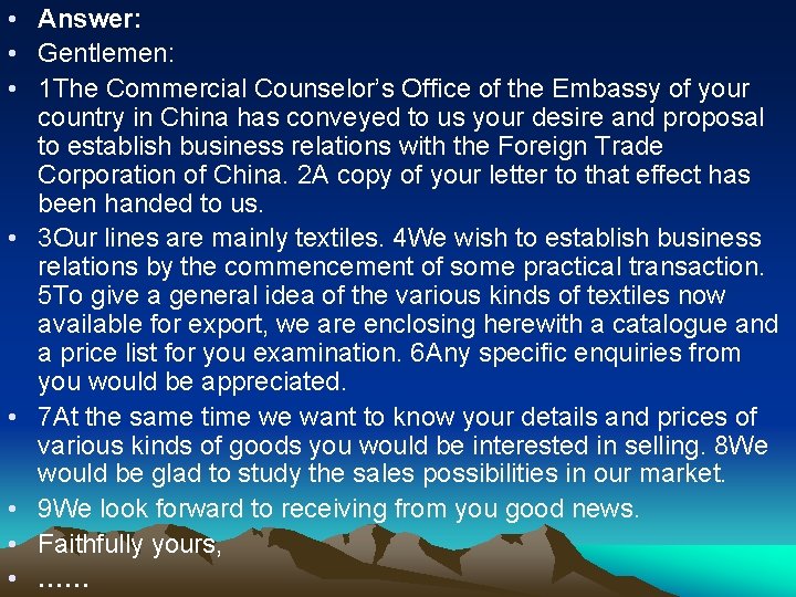 • Answer: • Gentlemen: • 1 The Commercial Counselor’s Office of the Embassy