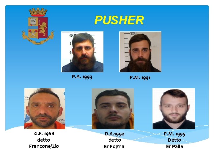 PUSHER P. A. 1993 G. F. 1968 detto Francone/Zio P. M. 1991 D. A.