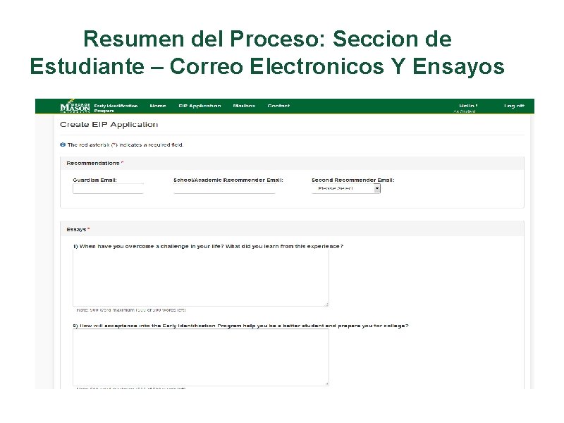 Resumen del Proceso: Seccion de Estudiante – Correo Electronicos Y Ensayos 