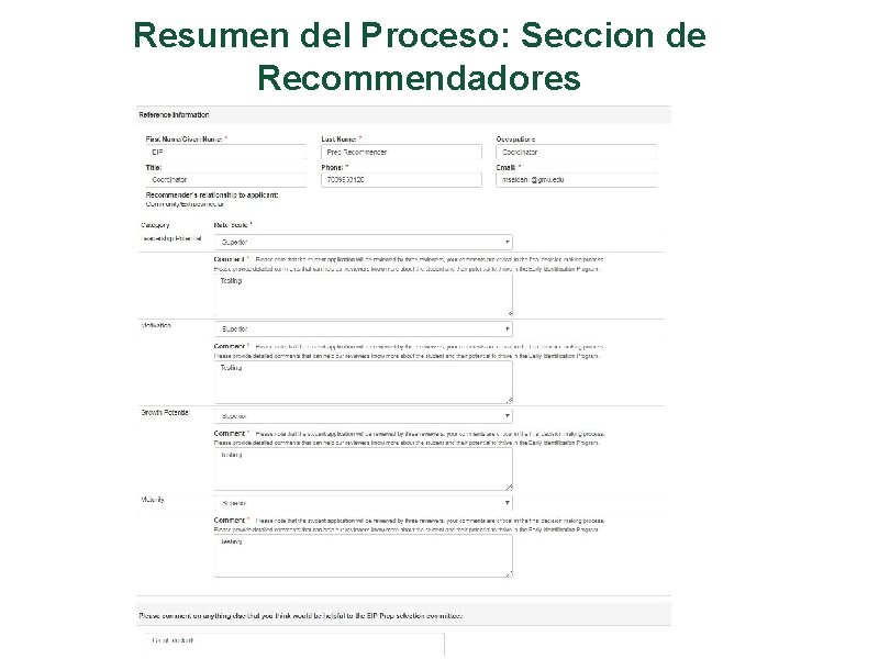 Resumen del Proceso: Seccion de Recommendadores 