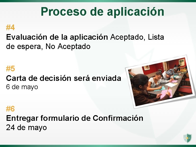 Proceso de aplicación #4 Evaluación de la aplicación Aceptado, Lista de espera, No Aceptado