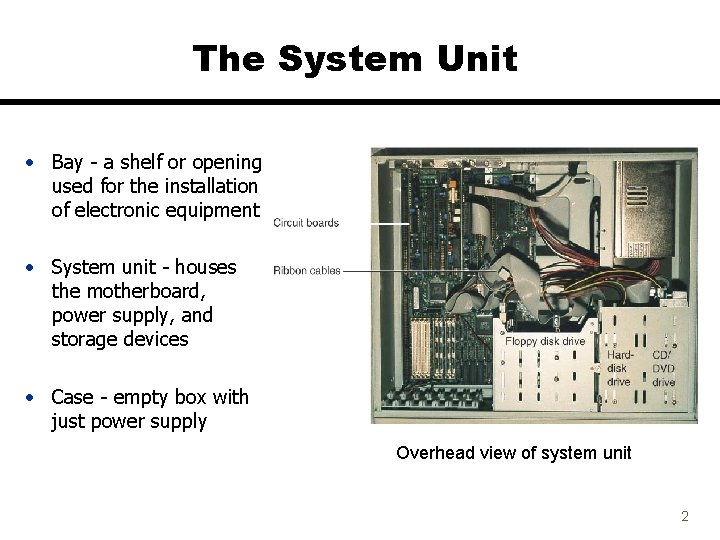 The System Unit • Bay - a shelf or opening used for the installation