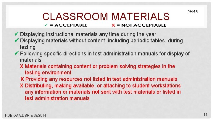 CLASSROOM MATERIALS Page 8 Displaying instructional materials any time during the year Displaying materials