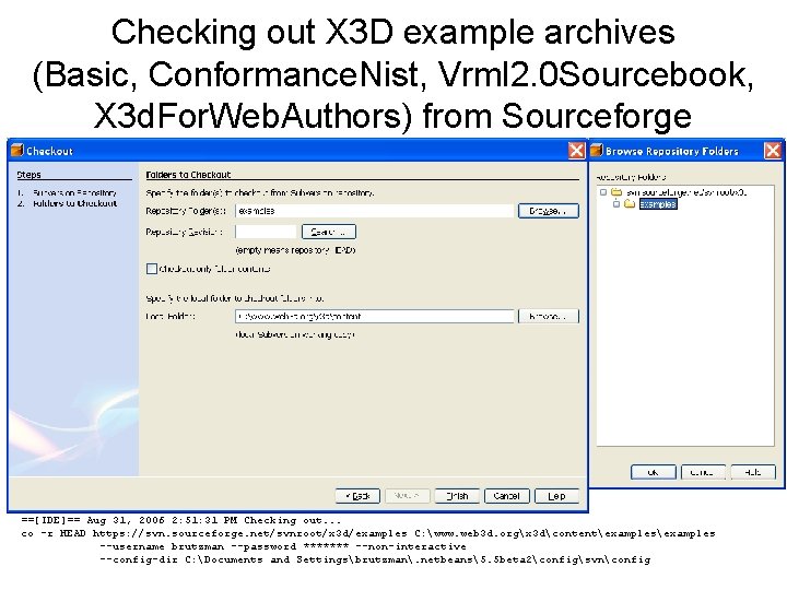 Checking out X 3 D example archives (Basic, Conformance. Nist, Vrml 2. 0 Sourcebook,