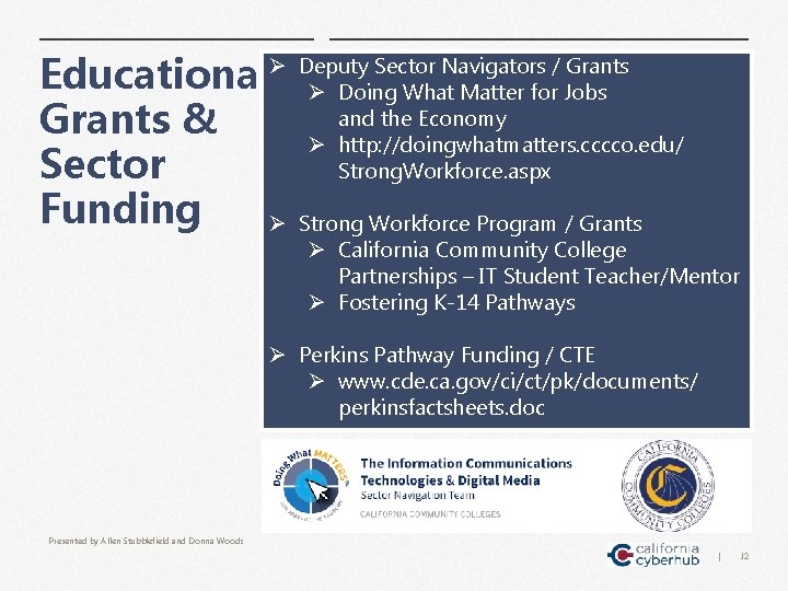 Educational Grants & Sector Funding Ø Strong Workforce Program / Grants Ø Deputy Sector