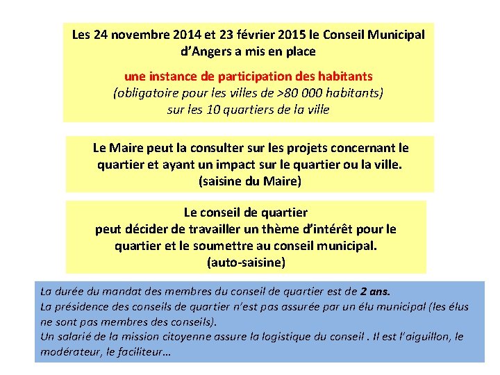 Les 24 novembre 2014 et 23 février 2015 le Conseil Municipal d’Angers a mis