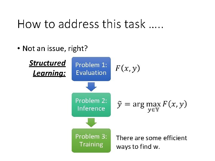 How to address this task …. . • Not an issue, right? Structured Learning: