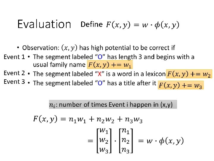 Evaluation • Event 1 Event 2 Event 3 Define 