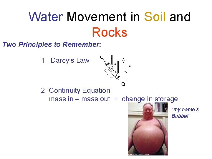Water Movement in Soil and Rocks Two Principles to Remember: 1. Darcy’s Law 2.