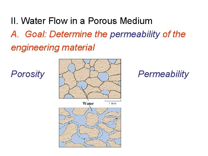 II. Water Flow in a Porous Medium A. Goal: Determine the permeability of the