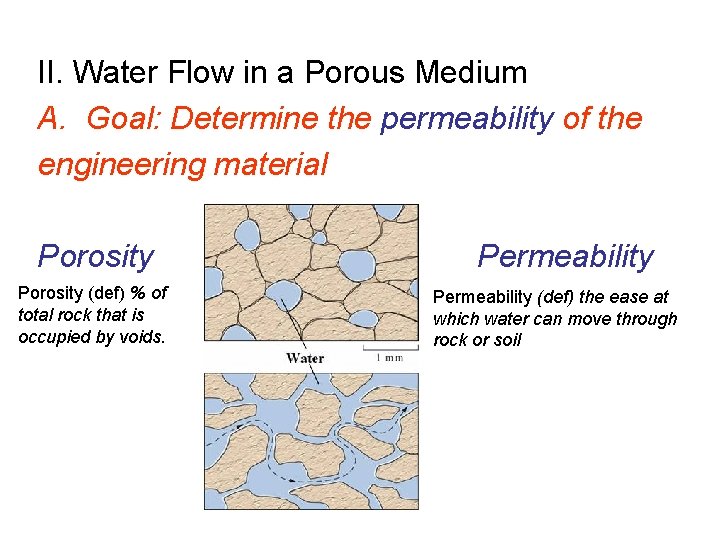 II. Water Flow in a Porous Medium A. Goal: Determine the permeability of the