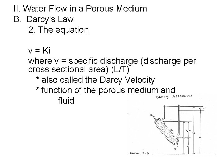 II. Water Flow in a Porous Medium B. Darcy‘s Law 2. The equation v