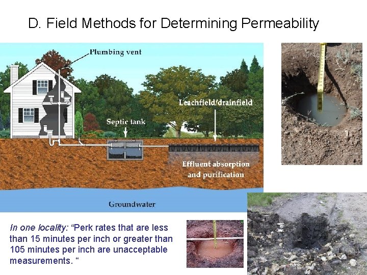 D. Field Methods for Determining Permeability In one locality: “Perk rates that are less