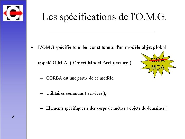 Les spécifications de l'O. M. G. • L'OMG spécifie tous les constituants d'un modèle