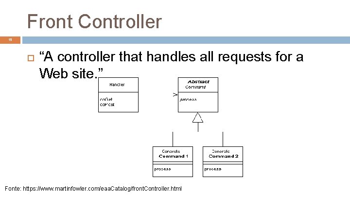 Front Controller 19 “A controller that handles all requests for a Web site. ”