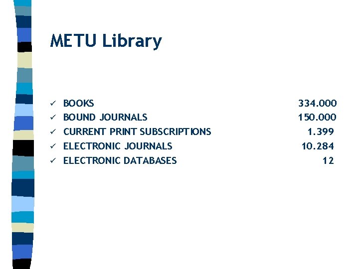 METU Library ü ü ü BOOKS BOUND JOURNALS CURRENT PRINT SUBSCRIPTIONS ELECTRONIC JOURNALS ELECTRONIC