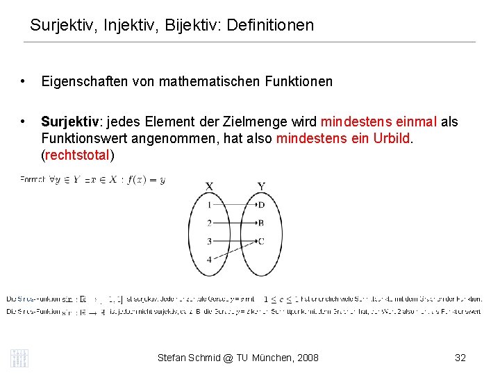 Surjektiv, Injektiv, Bijektiv: Definitionen • Eigenschaften von mathematischen Funktionen • Surjektiv: jedes Element der