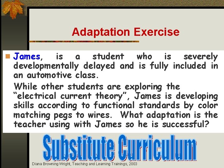 Adaptation Exercise n James, is a student who is severely developmentally delayed and is