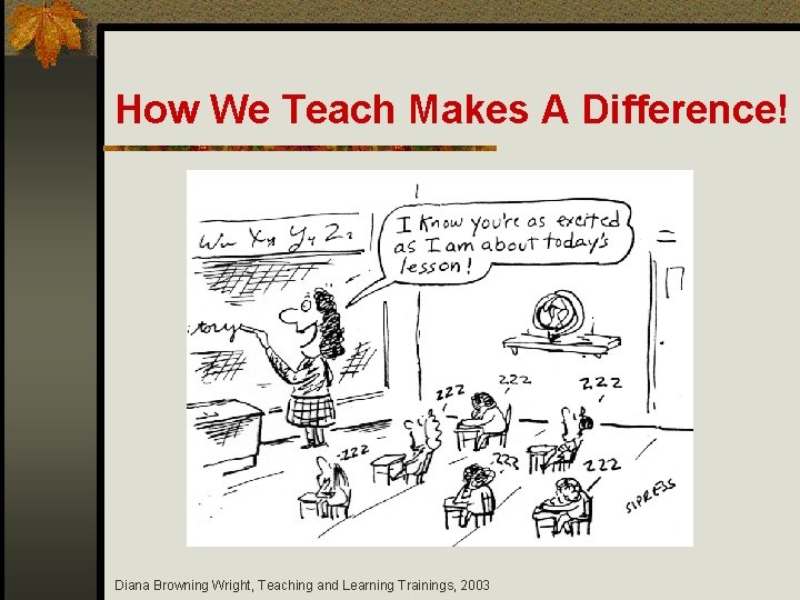 How We Teach Makes A Difference! Diana Browning Wright, Teaching and Learning Trainings, 2003