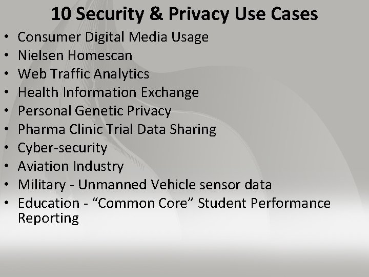 10 Security & Privacy Use Cases • • • Consumer Digital Media Usage Nielsen